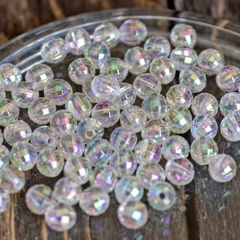 бусина, акрил 6, граненая, цвет прозрачный радужный, 6 мм