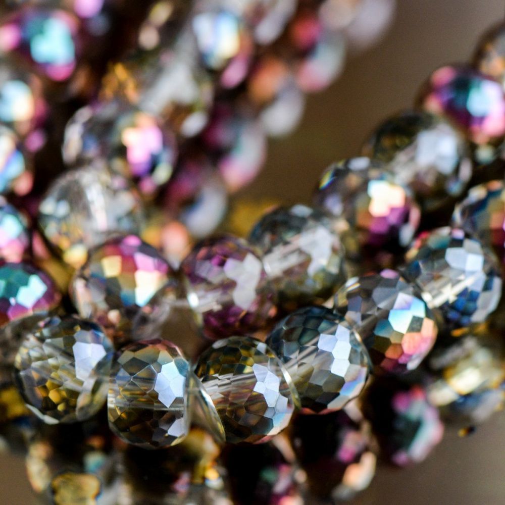 бусина, стекло, "абакус", граненая, цвет радужный микс, 8х6 мм