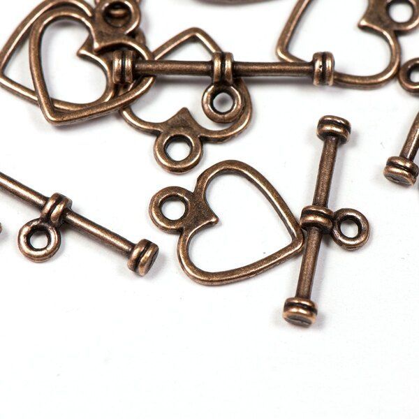 Замочки тоггл "сердечко", цвет красная медь, 12х14х19 мм