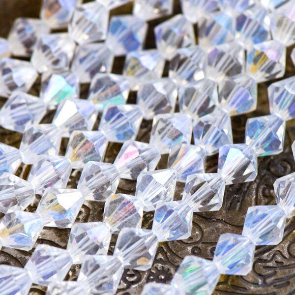 бусина, стекло биконус 8, цвет прозрачный/радужный, 8 мм