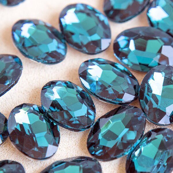 кабошон стекло кристалл, овальный, цвет capri blue, 18х13 мм