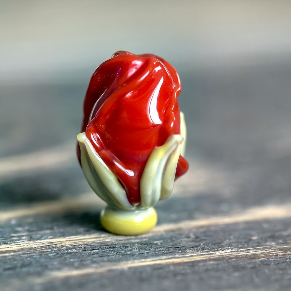 бусина, мурано "розовый бутон", красный, 15-16х10-11 мм