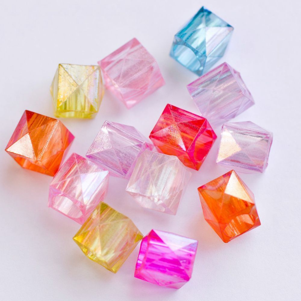 бусина, акрил "куб-кристалл", цветовой микс, 11х11 мм