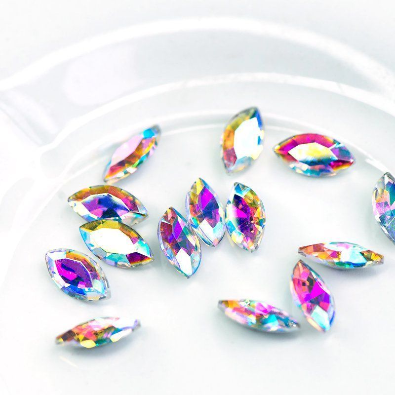 кабошон стекло кристалл, navette, цвет crystal ав, 12х6 мм