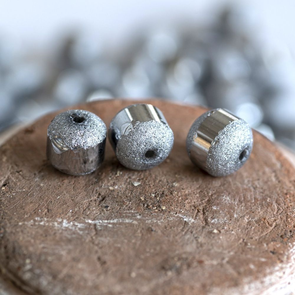 бусина, стекло 8, цвет серебряный металлик, 8 мм