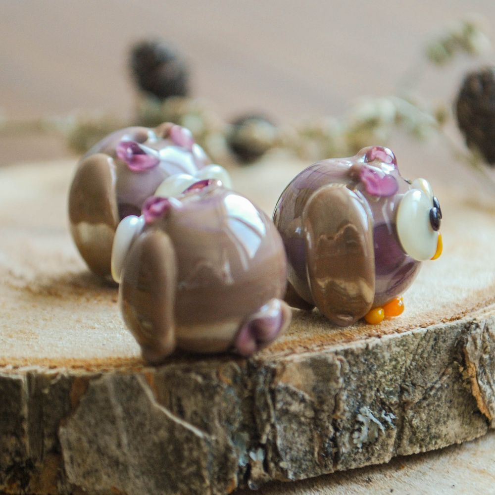 бусина, мурано "совенок сиреневый", фигурная, 15х17 мм