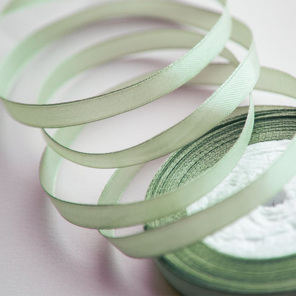 лента, атлас, цвет зеленый полынный, ширина 10 мм ленты