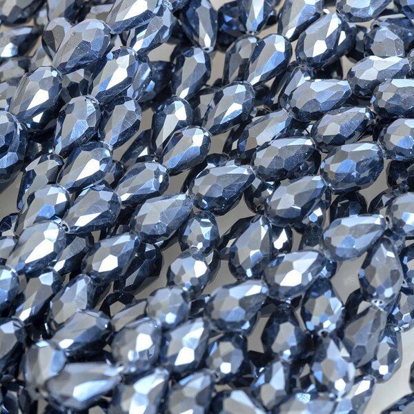 бусина "капля", граненая, стекло, цвет черный радужный, 15х10 мм