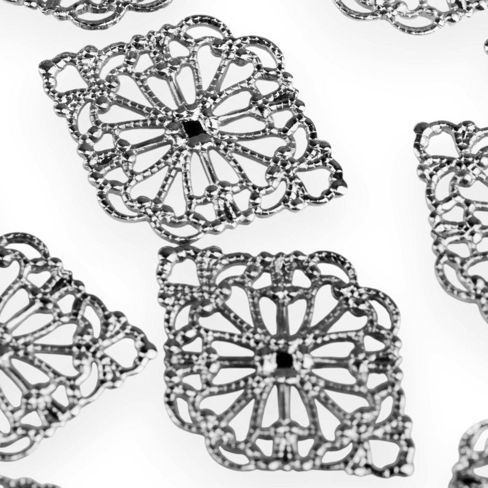 коннектор "филигрань витраж", цвет платина, 21.5x15 мм