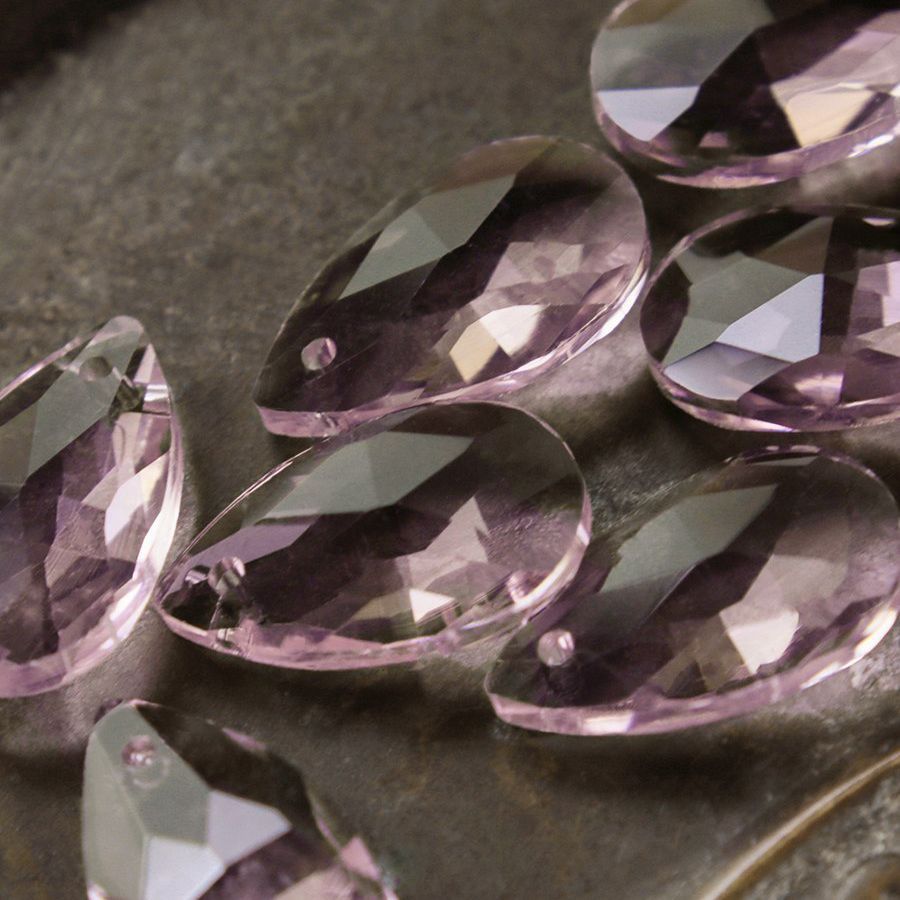 подвеска стеклянная "капля", граненая, цвет розовый, 22х13 мм