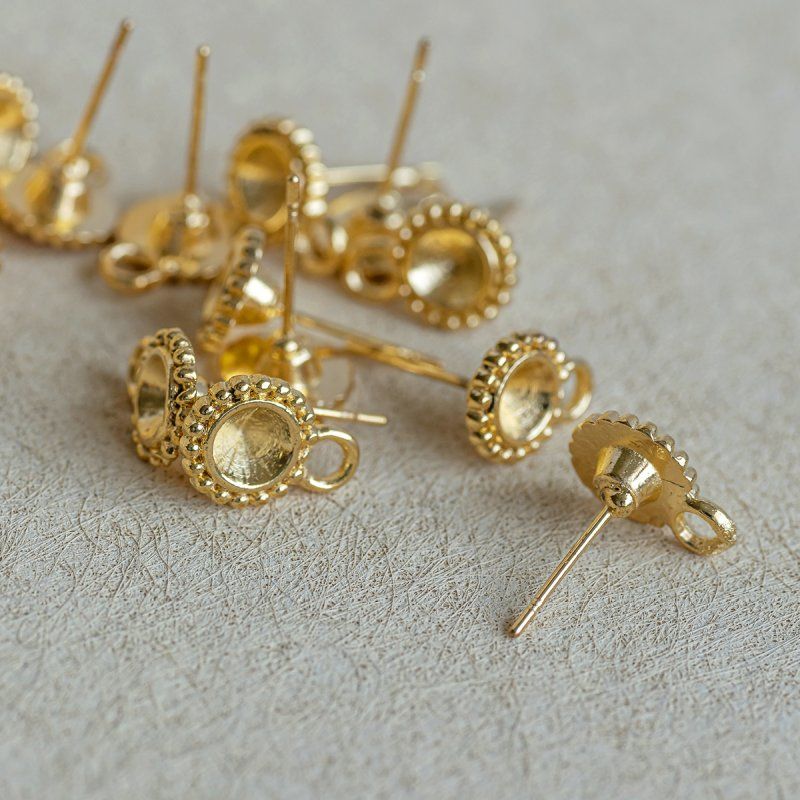 пуссеты "ромашка", цвет золото, 13х8.5 мм