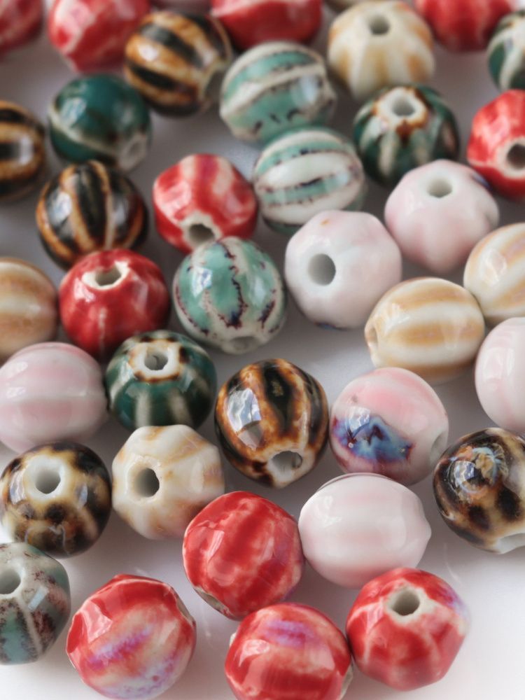 бусина, керамика "тыква-антик", цветовой микс, 12х11х10 мм