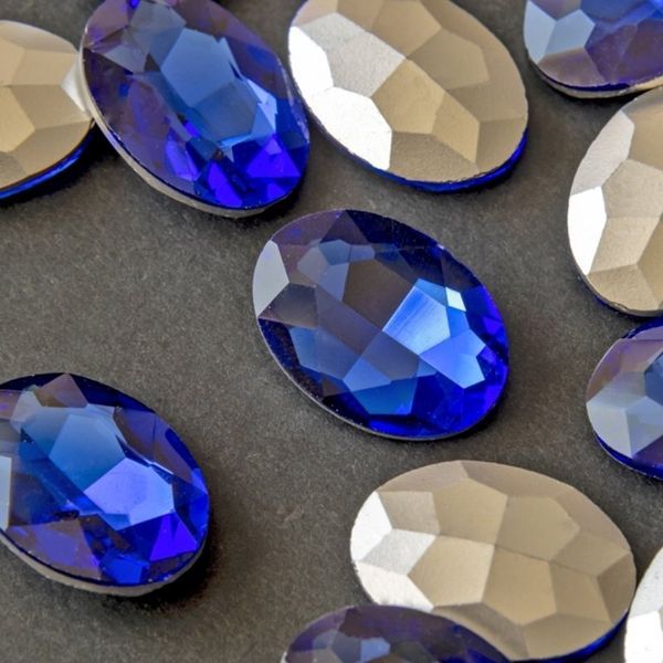 кабошон стекло кристалл, овальный, цвет sapphire, 25х18 мм