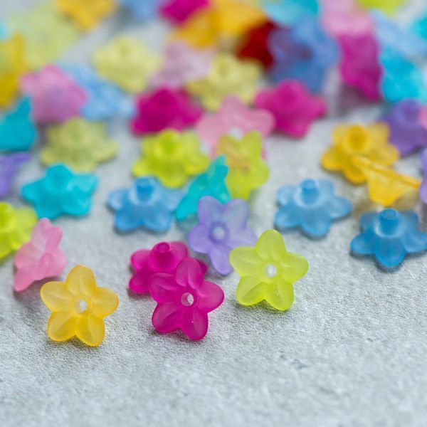 бусина, акрил "колокольчик", цветовой микс, 18х18х12 мм