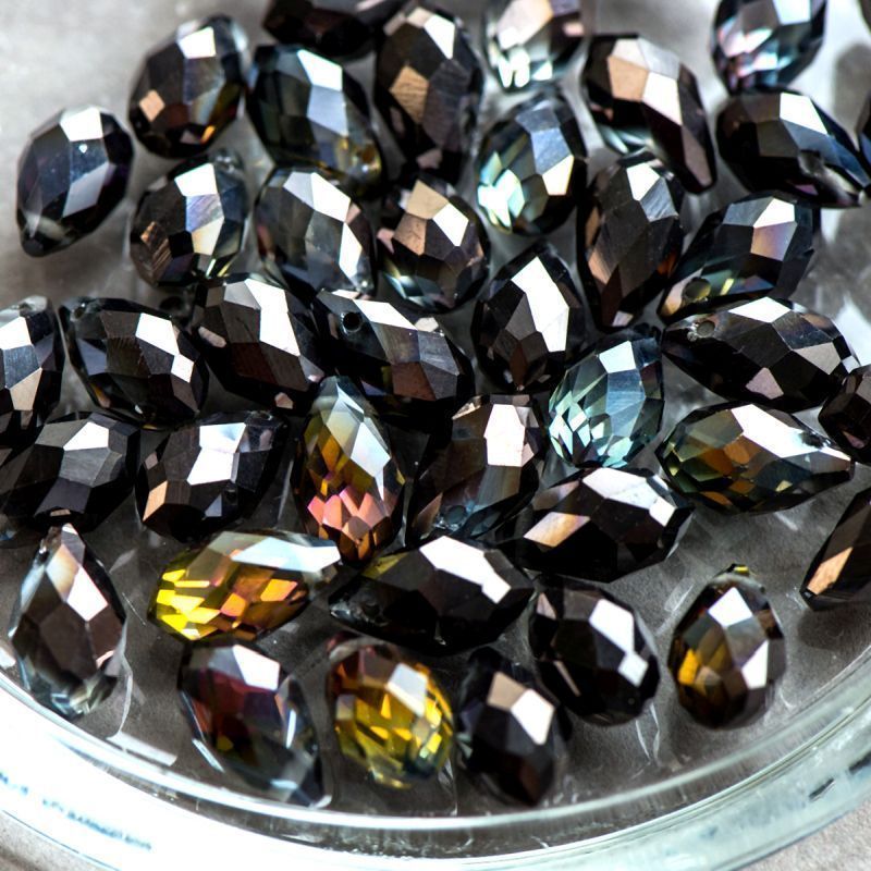 бусина, стекло, "капелька", граненая, цвет желто-черный, 13x8 мм