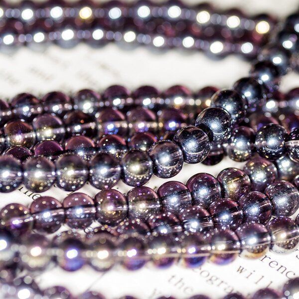бусина, стекло 6, цвет фиолетовый радужный, 6 мм