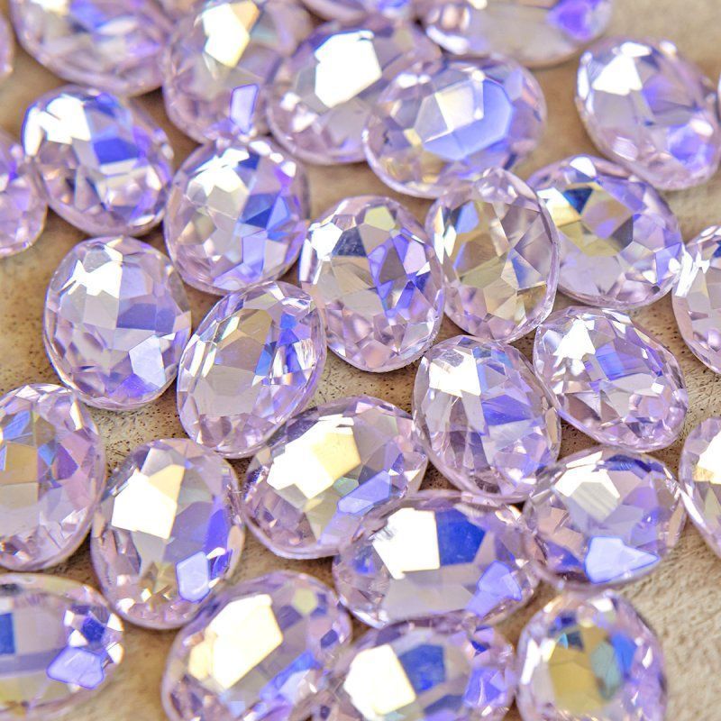 кабошон стекло кристалл, овальный, цвет lt.pink ab, 14х10 мм