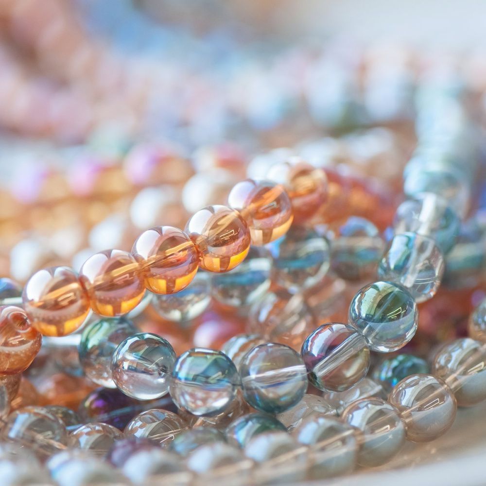 бусина, стекло 8, цветовой микс радужный, 8 мм 