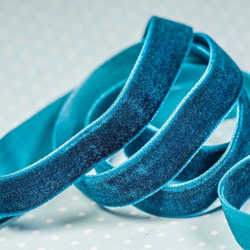 лента, бархат, цвет бирюзовый, ширина 12.7 мм ленты