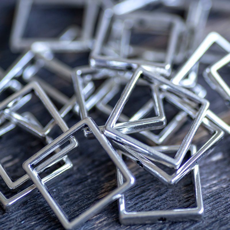 рамка для бусин "квадро", цвет античное серебро, 17x17x3 мм