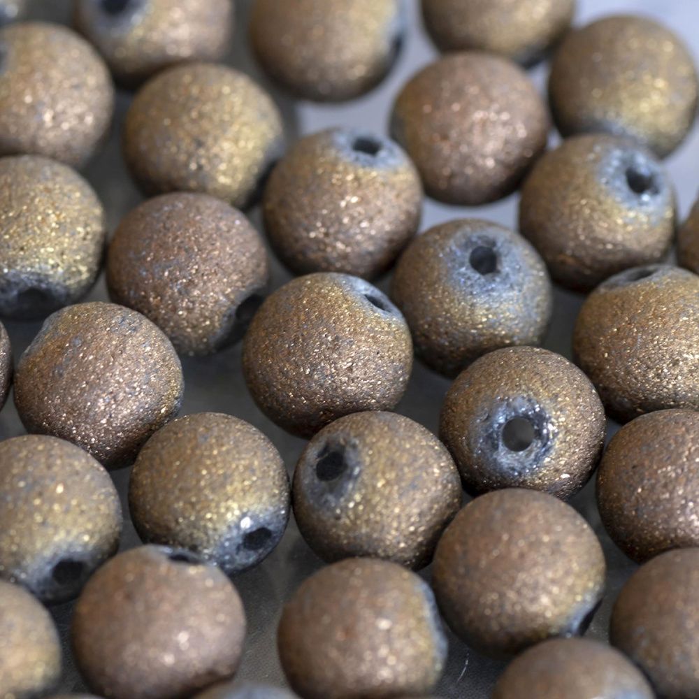 бусина, стекло "лава", цвет медный, 6 мм