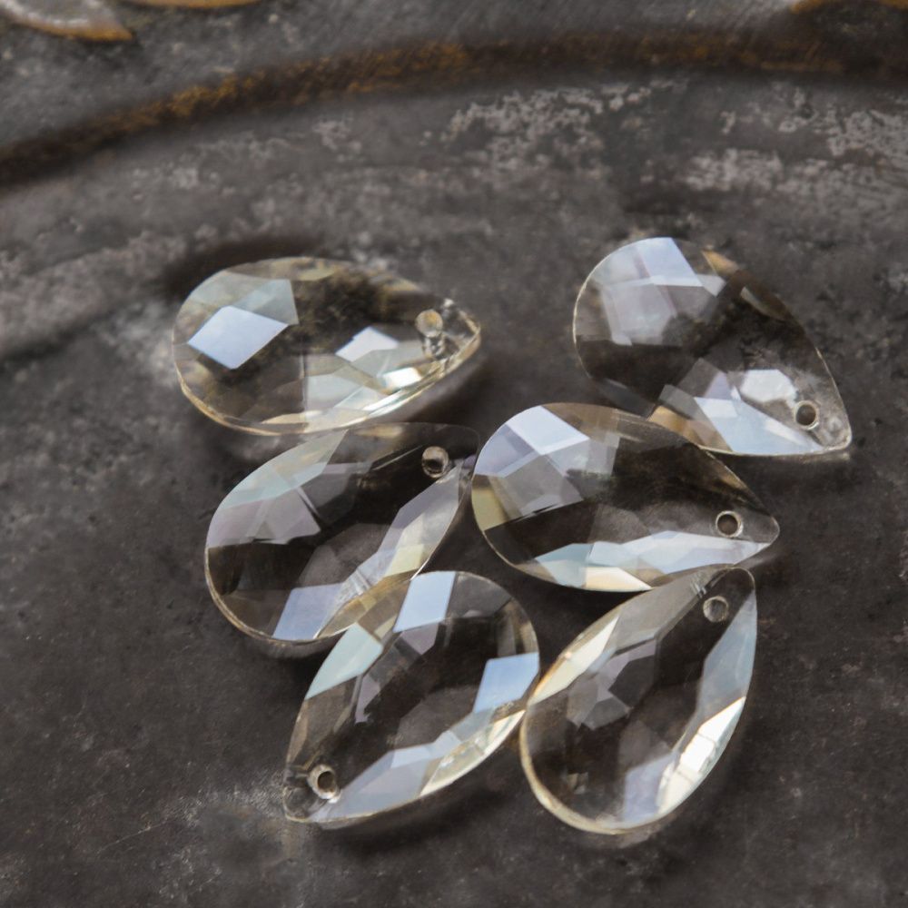 подвеска стеклянная "капля", граненая, цвет шампанского, 22х13 мм