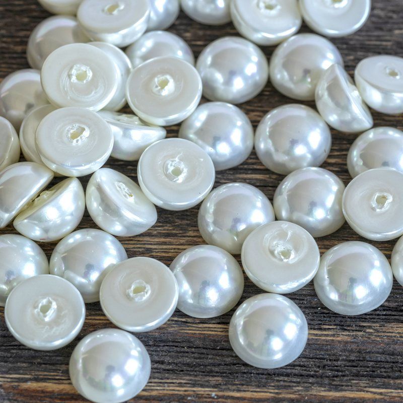 ракушечный жемчуг кабошон круглый, цвет белый, 10х6 мм