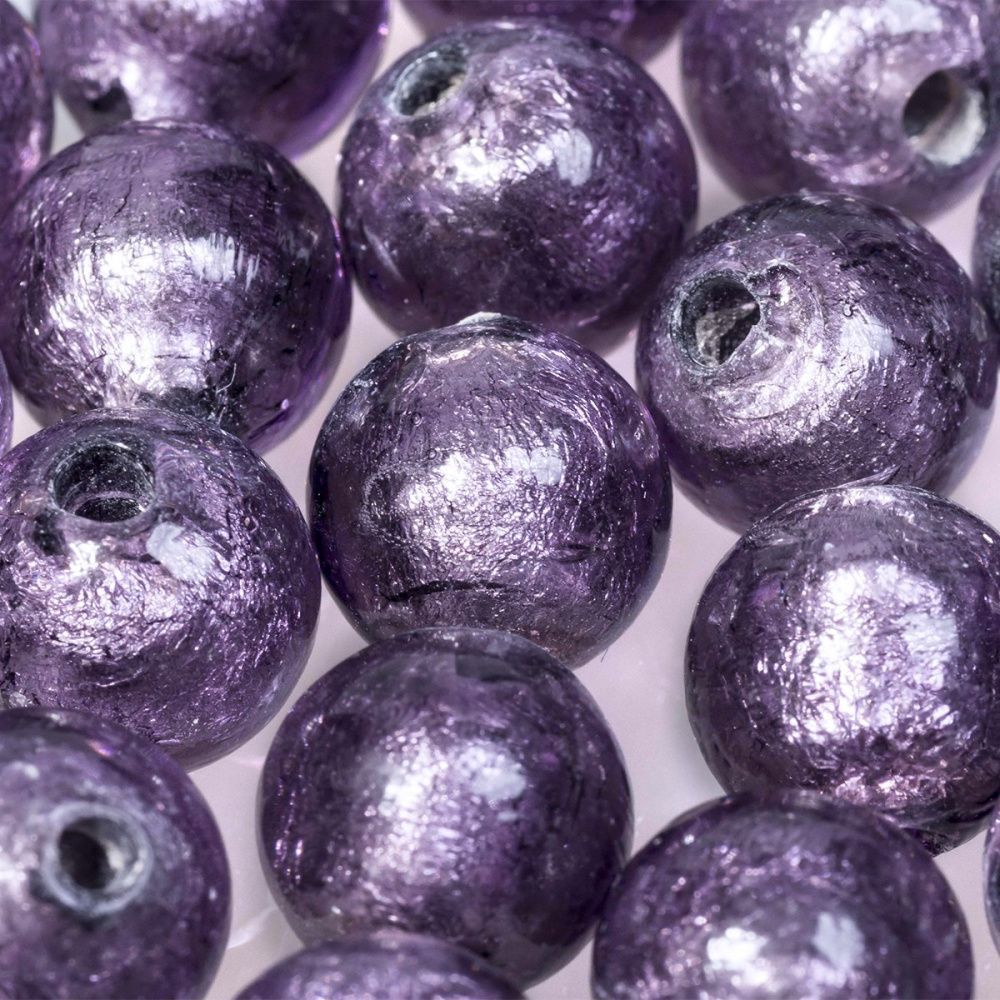 бусина, стекло с фольгой, цвет сливовый, 10 мм