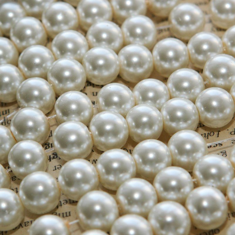 бусина, имитация жемчуга, стекло 10, цвет сливочный, 10 мм