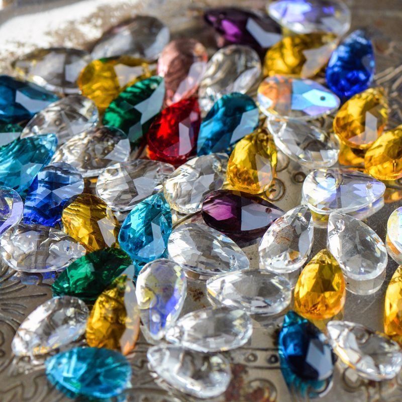 подвеска стеклянная "капля", граненая, цветовой микс, 9х16 мм