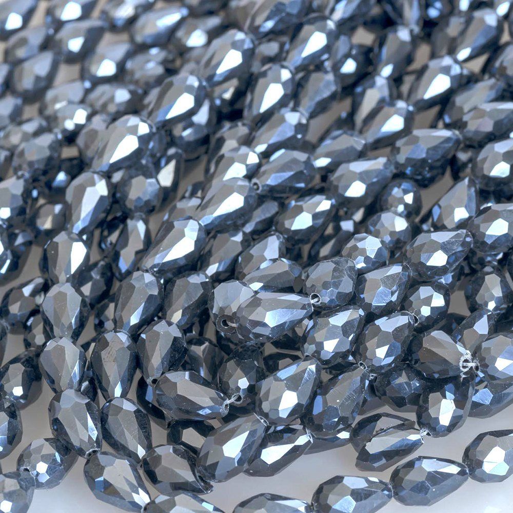 бусина "капля", граненая, стекло, цвет черный радужный, 15х10 мм