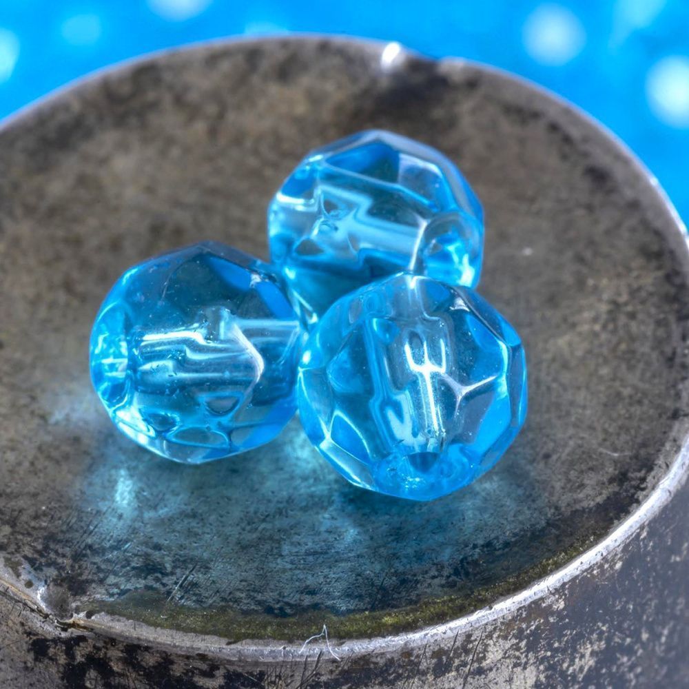 бусина, стекло 6, граненая, цвет яркий голубой, 6 мм