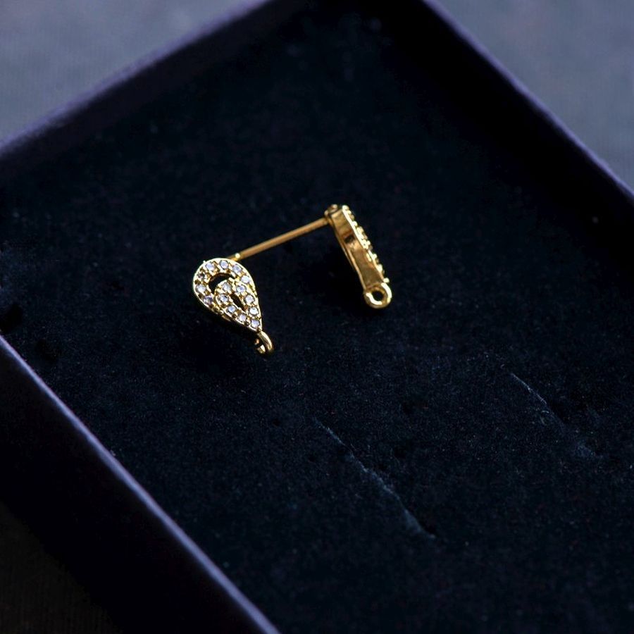 пуссеты "перо павлина", цирконий, цвет золото, 11.5x6x2.5 мм