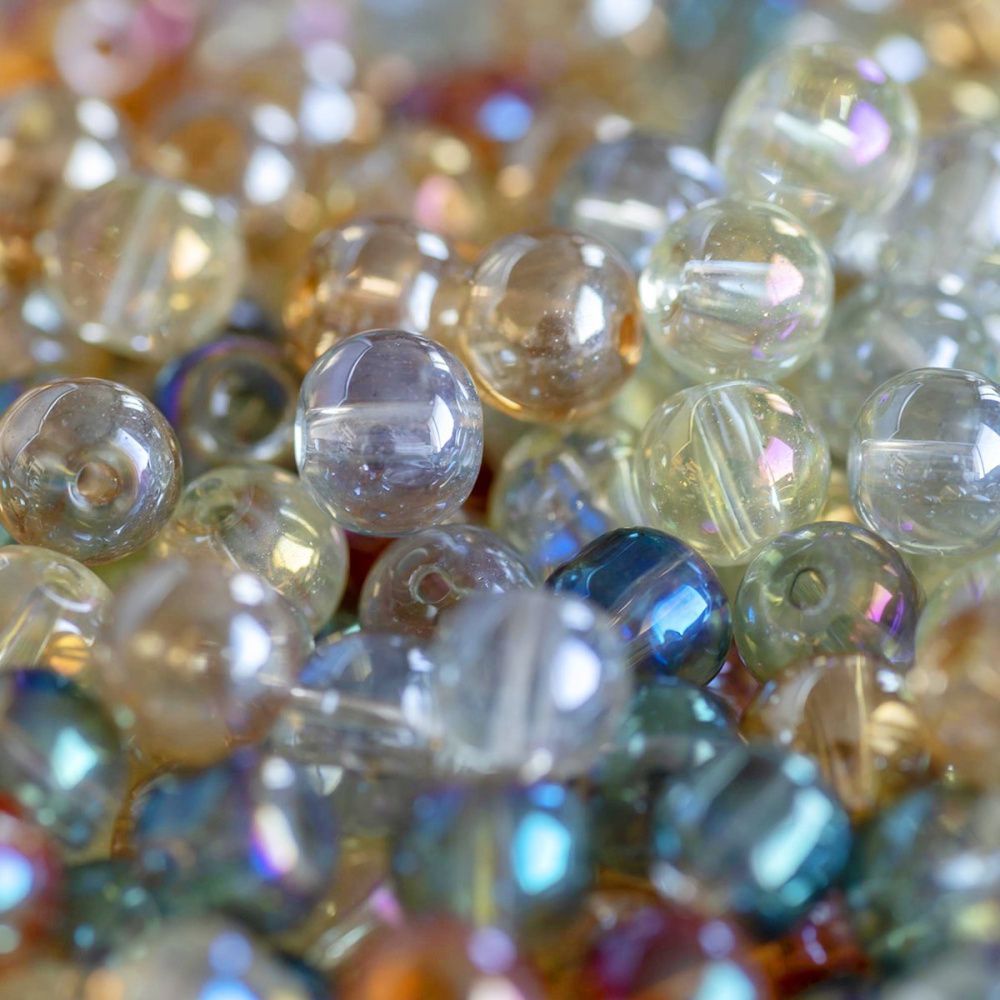 бусина, стекло 6, цветовой микс радужный, 6 мм