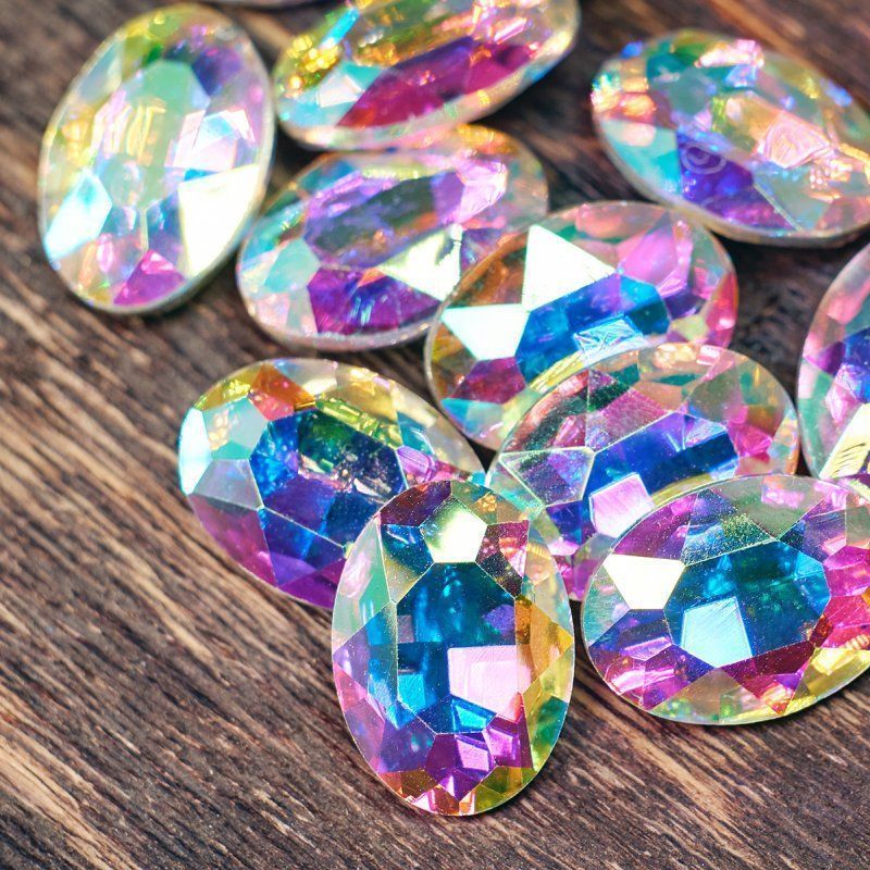 кабошон стекло кристалл, овальный, цвет cristal ab, 18х13 мм