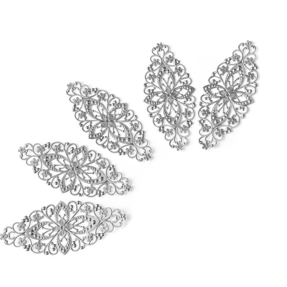 коннектор "филигрань византия", цвет серебро, 82x35x0.8 мм