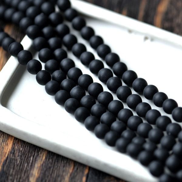 бусина, стекло 8, матовая, цвет черный, 8 мм