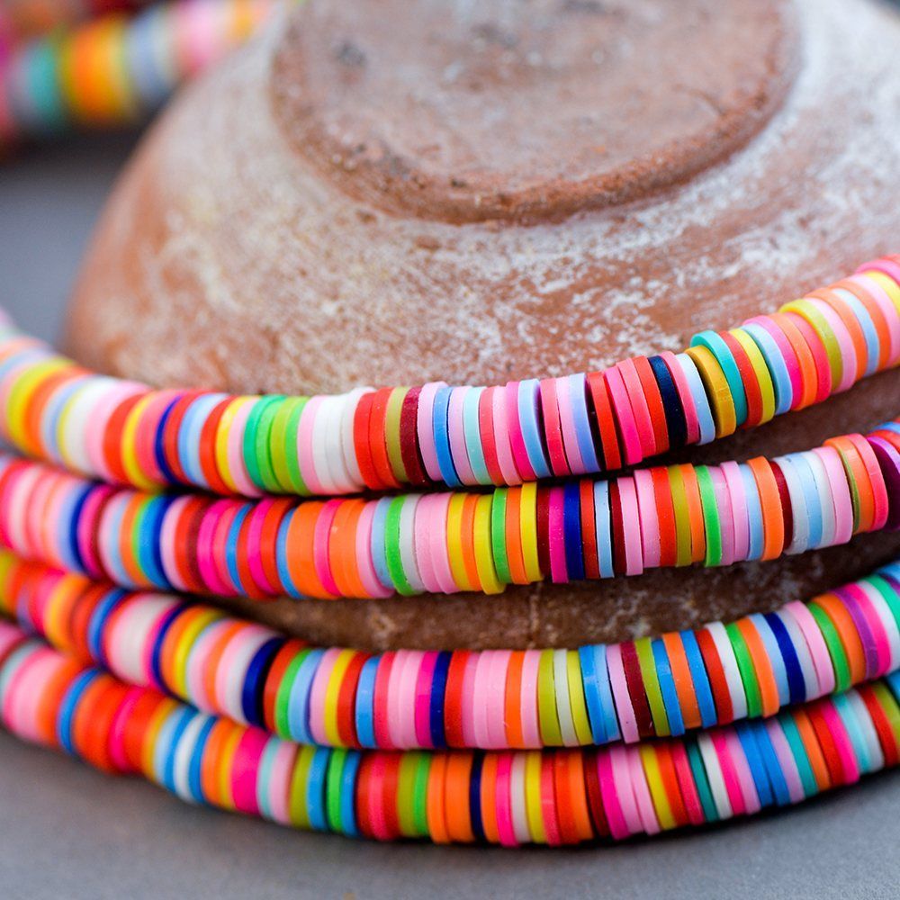 бусина "хейши" плоская, полимерная глина, цветовой микс, 8х1 мм