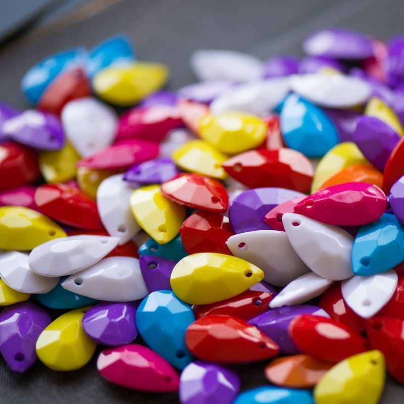 подвеска акриловая "дроп", граненая, цветовой микс, 20x12x5 мм