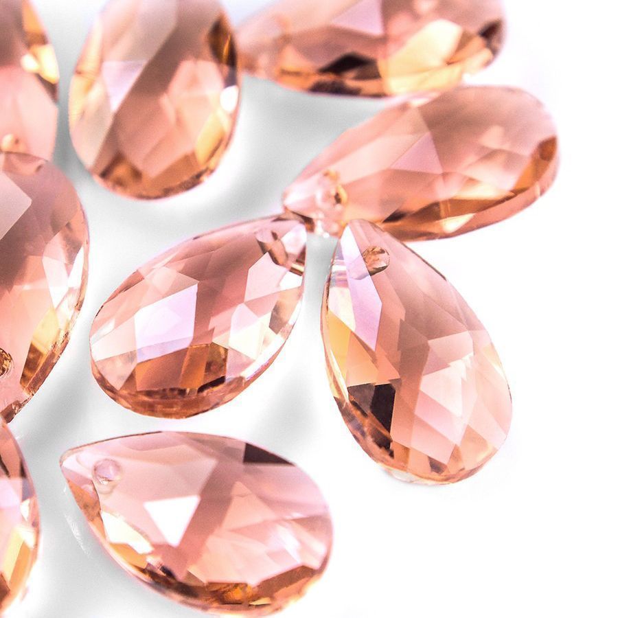 подвеска стеклянная "капля", граненая, цвет лососевый, 22х13 мм