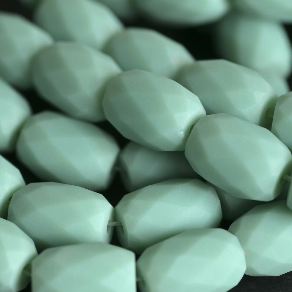 бусина, стекло "бочонок", граненая, цвет бирюзовый матовый, 12х10 мм