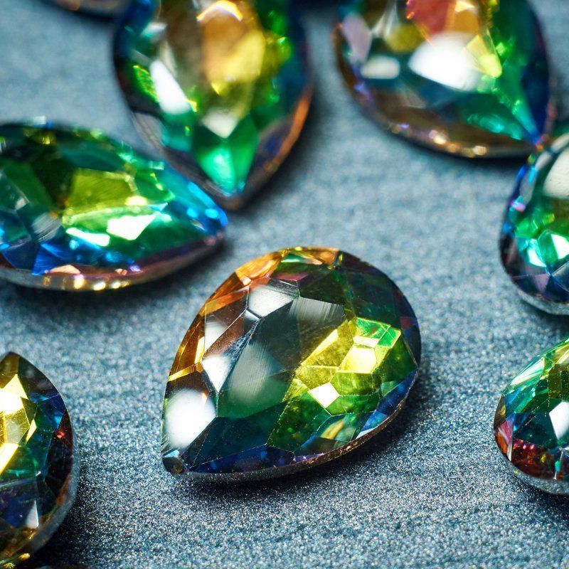 кабошон стекло кристалл, каплевидный, цвет rainbow, 18х13 мм
