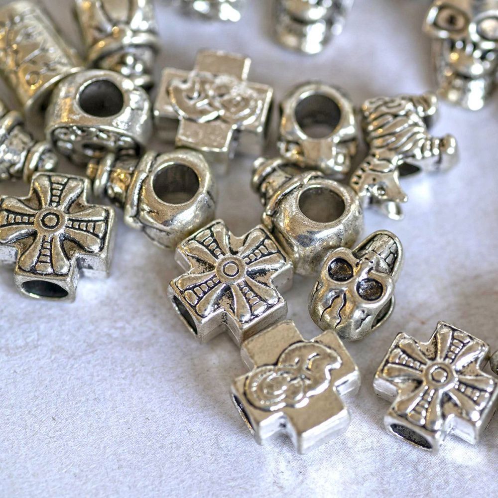 ес бусина металл "микс", античное серебро, размерный микс