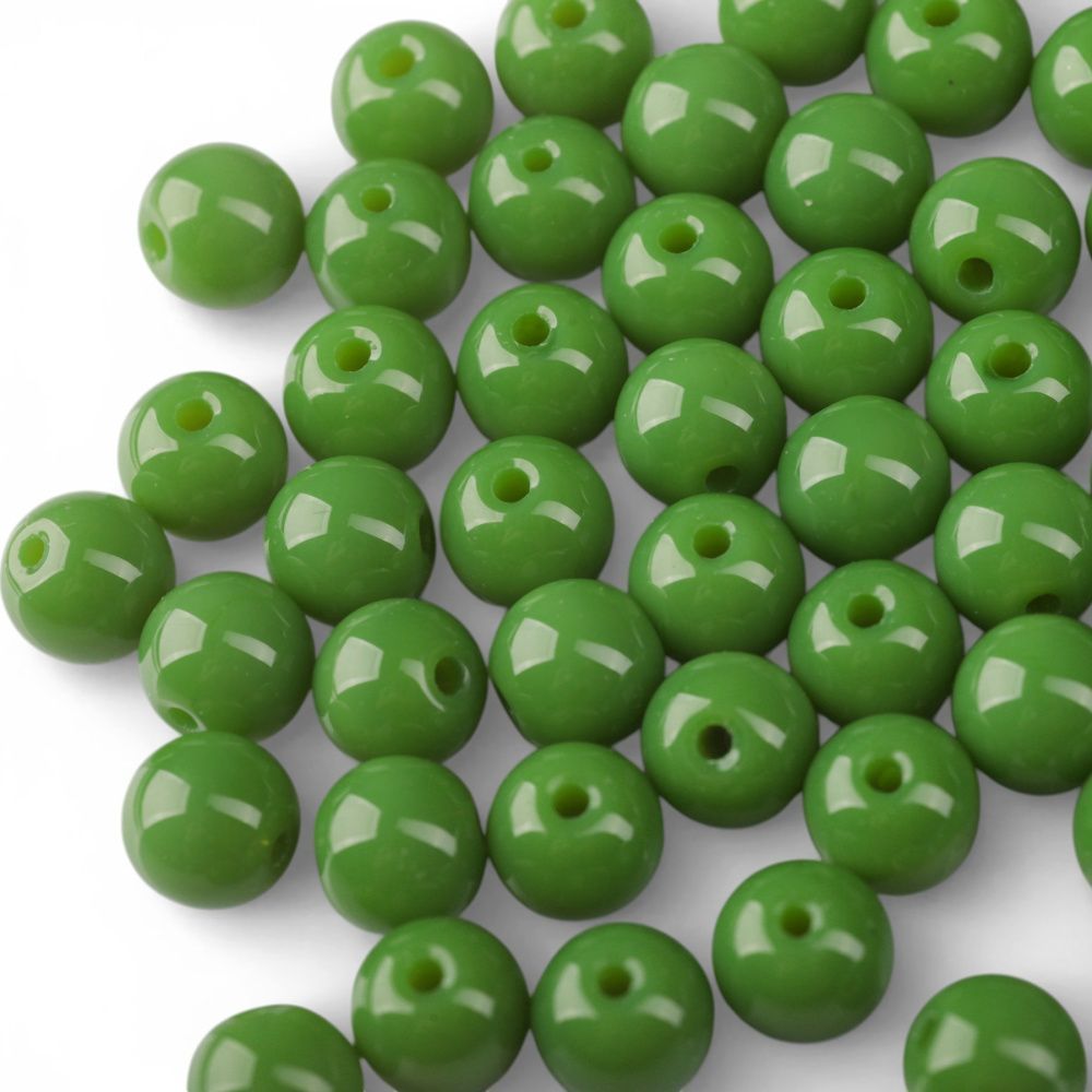 бусина, стекло 8, цвет зеленый, 8 мм