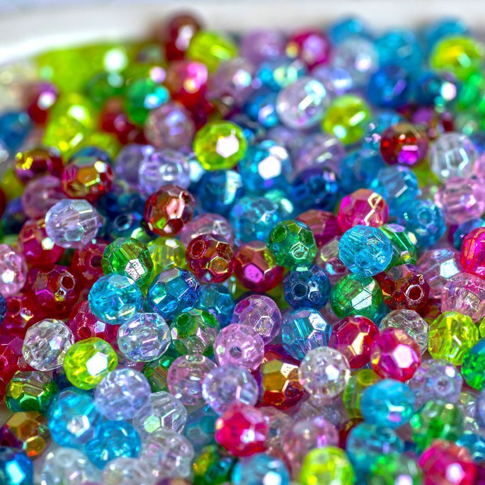 бусина, акрил 6, граненая, цвет радужный микс, 6 мм