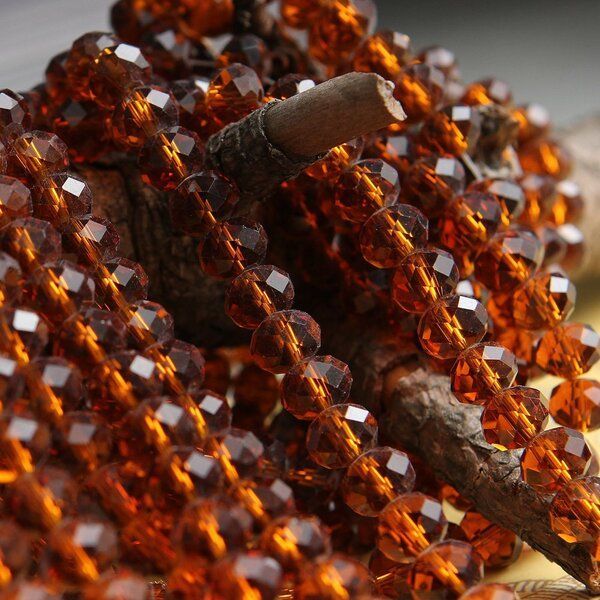 бусина, стекло абакус 8, граненая, цвет коньячный, 8х6 мм