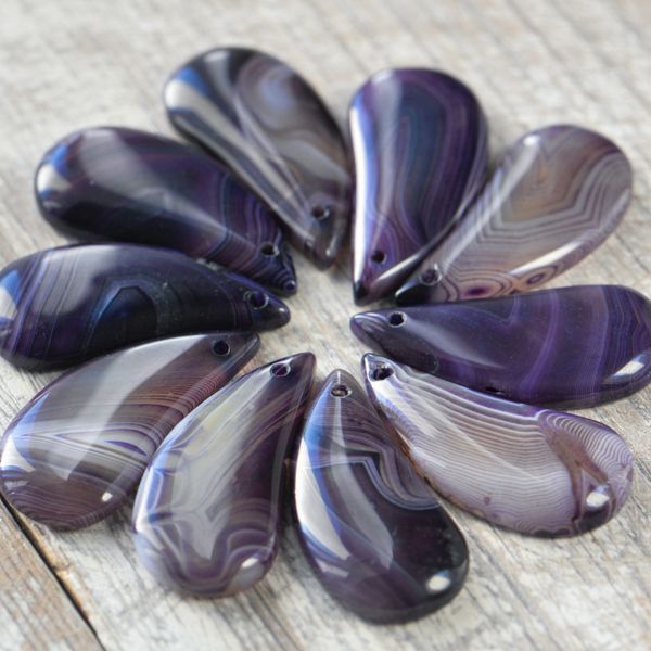 подвеска агат каплевидная, цвет фиолетовый, 40x18x5 мм