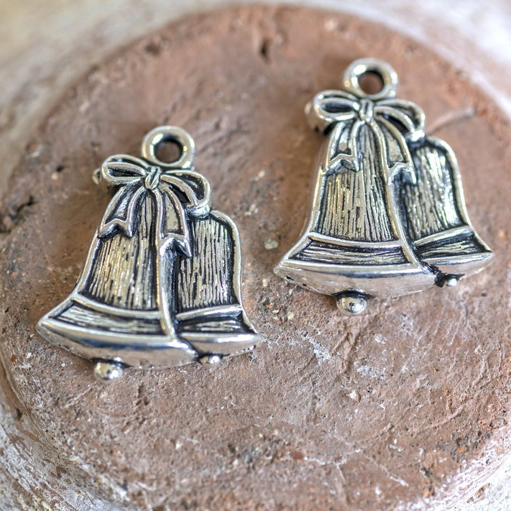 подвеска металлическая "колокольчик рождественский", античное серебро, 22x18x4 мм