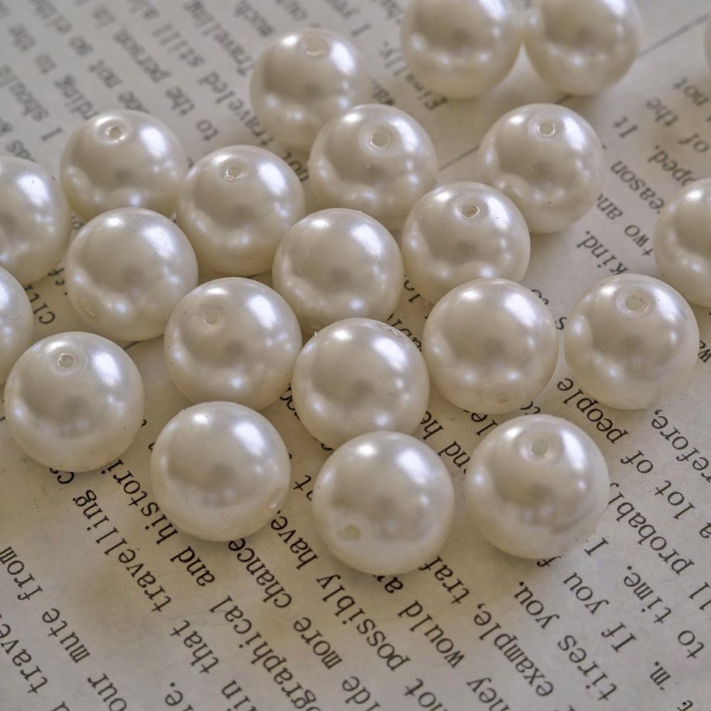 бусина, имитация жемчуга, стекло 14, цвет сливочный, 14 мм