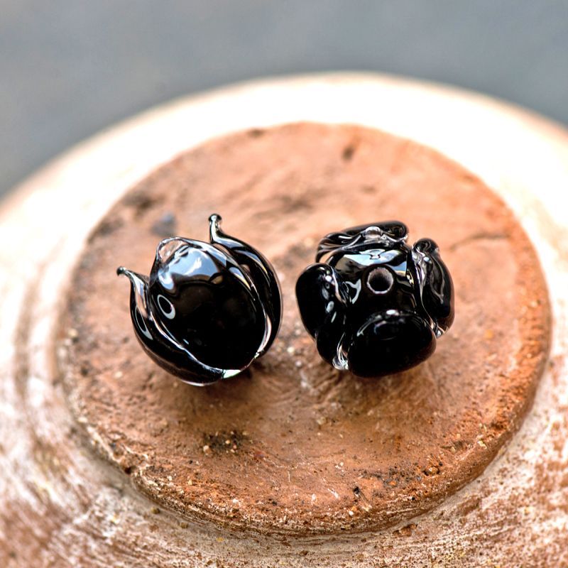 бусина, мурано "бутончик", черный, 13х12 мм